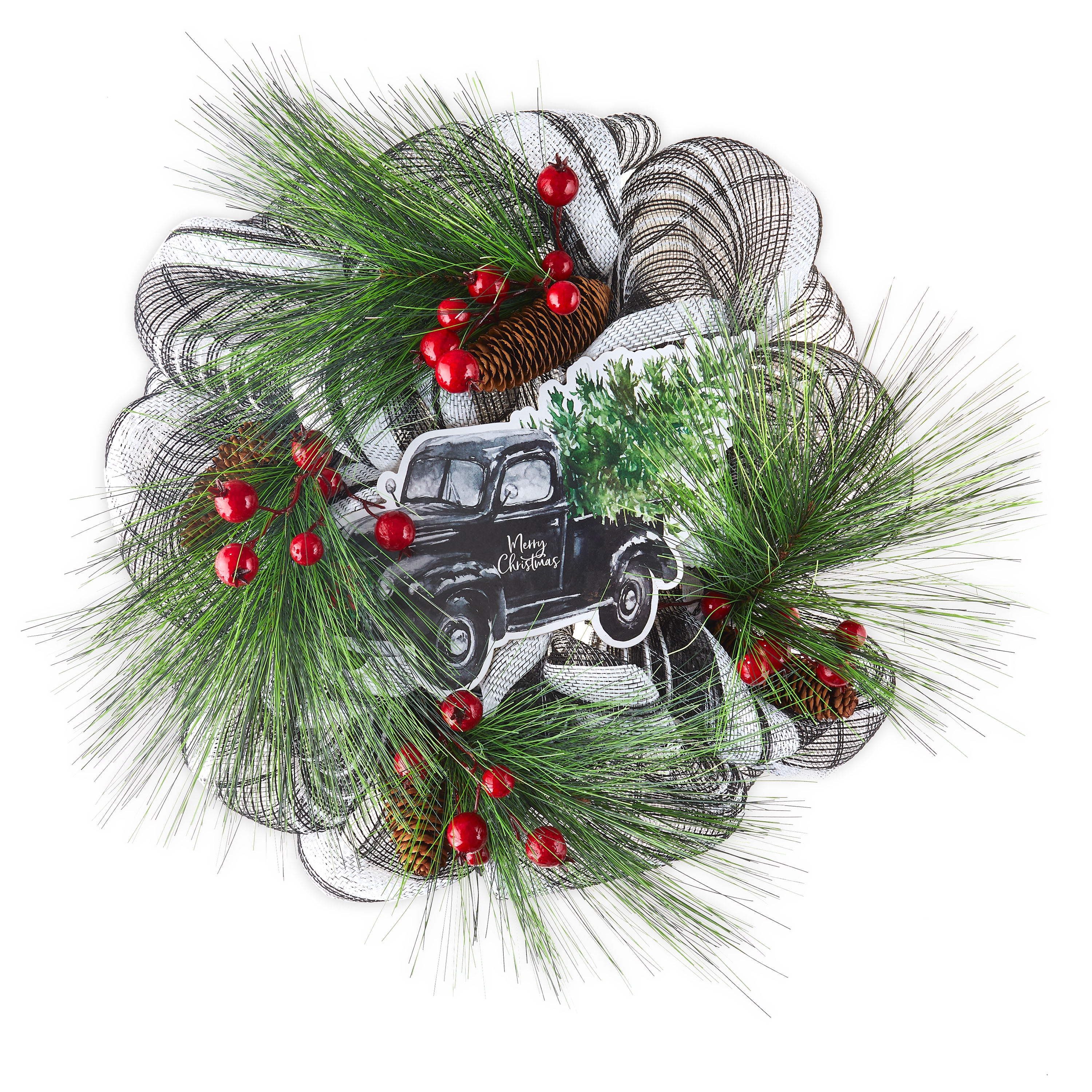 Holiday Time 20 inch Black Truck Mesh Christmas Wreath