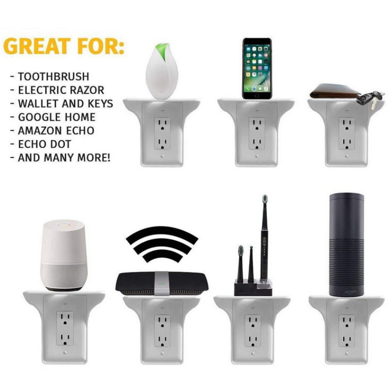 Wall Outlet Shelf Holder Charging Socket Power Perch Organizer, 4 Pack up to 15lbs with Standard