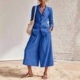 thumbnail image 2 of QATAINLAV Ladies Two Piece Sets Summer Linen Blazer Jacket Wide Leg Capris Business Casual Outfits Wedding Guest Suits Blue XL, 2 of 10
