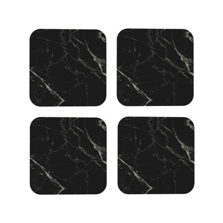 

Leather Coasters Set of 4 - Black Marble Lightweight Non-Slip Drink Coasters for Desk Anti-Scalding Desk Cup Coasters for Office Table Decor Square