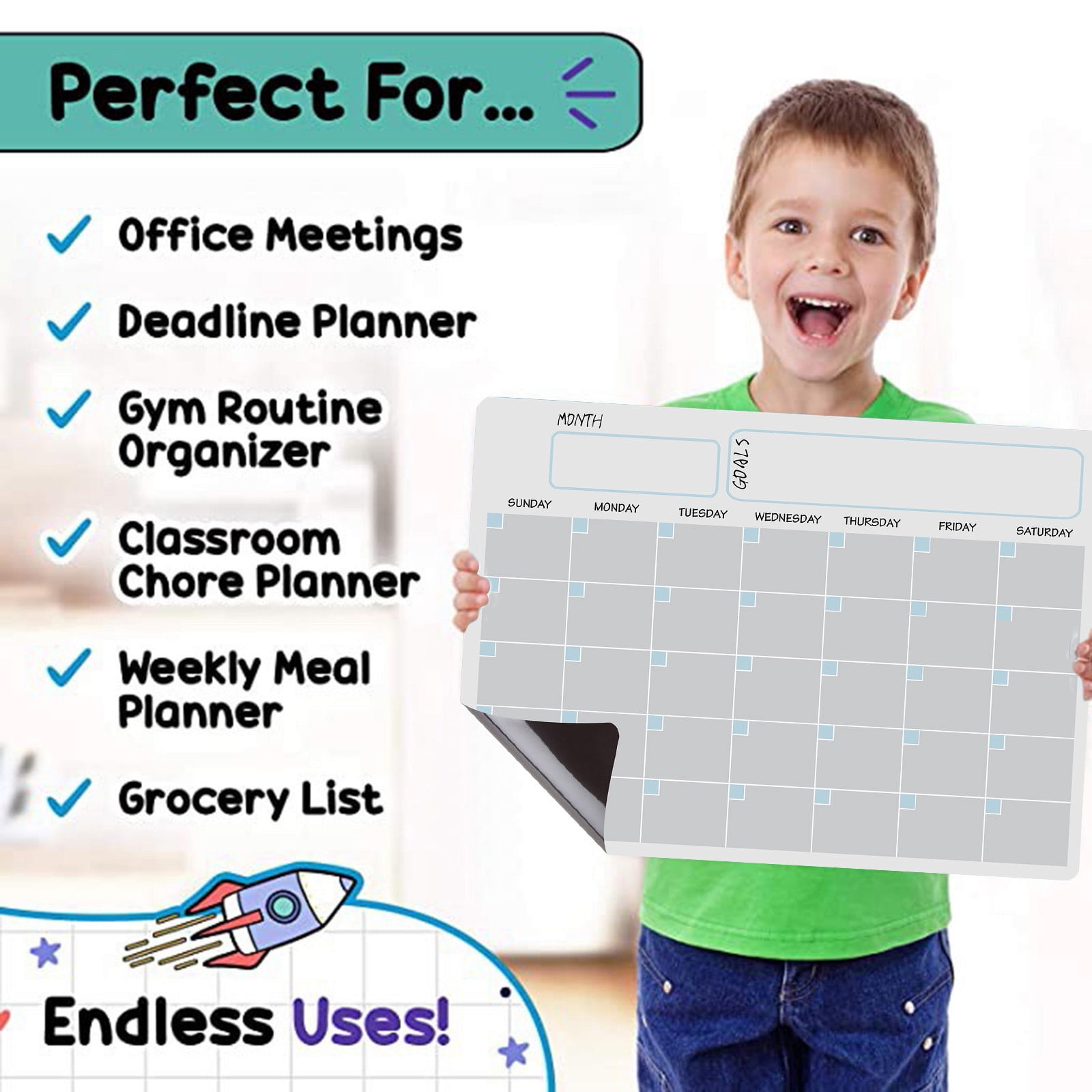 ddioayh 1PCS Magnetic Reusable Calendar Planner Set, Dry-Erase Board Refrigerator Magnets with Markers, Home Office Kitchen Organization Tools for Refrigerator Door Wall Planning
