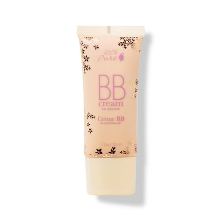 100% PURE BB Cream Shade 20 Aglow Full Face Coverage Skin Care & Glow - All-In-One Primer Concealer & Foundation Makeup - Shimmery, Dewy Youth Medium Color w/Warm Undertone - Vegan - 1 Fl Oz