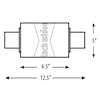 Black Widow Exhaust BW0012-30 Exhaust Muffler; Widowmaker; 6 Inch Length x 5 Inch Height; Round; Stainless Steel Case; Single 3 Inch Center Inlet; Single 3 Inch Center Outlet