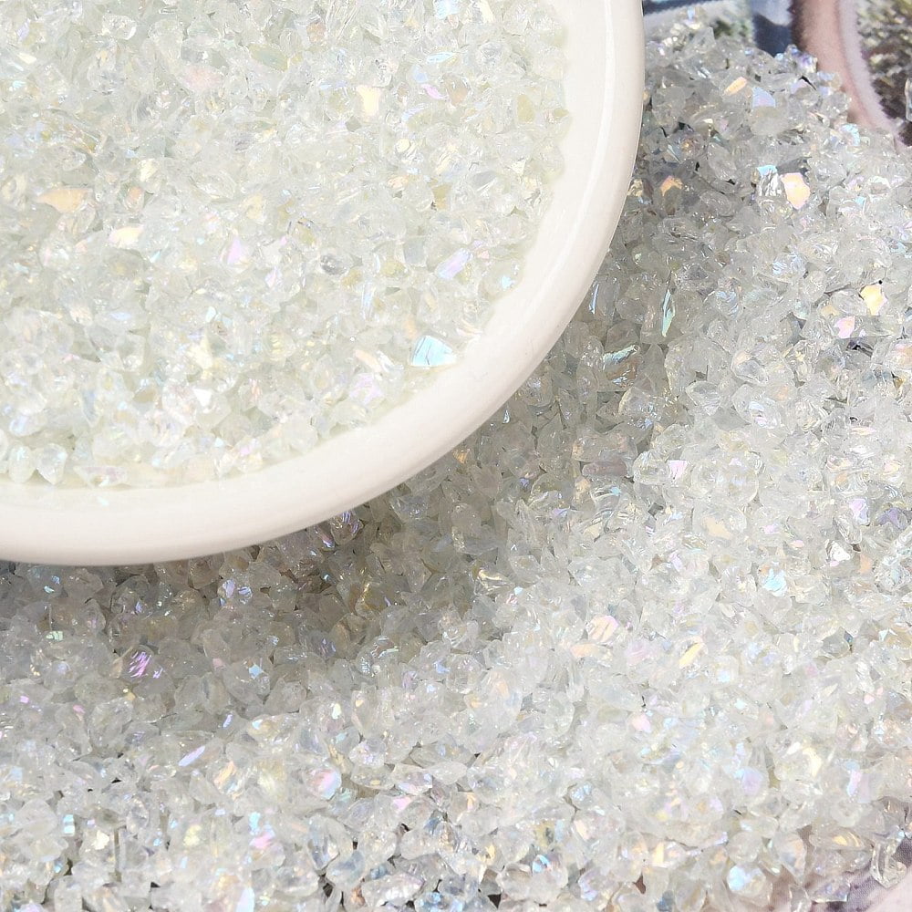 Transparent Electroplate Crushed Glass Craft AB Color Plated Irregular Glass Chips for Nail Arts DIY Vase Filler Clear AB 1.5~2x1.5~2mm