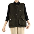 thumbnail image 4 of thefmos Women's Sleeveless Knit Vest with Chest Pocket Solid Color Casual Coat Fashion Spring Fall Outfit, Army Green 2XL, 4 of 4
