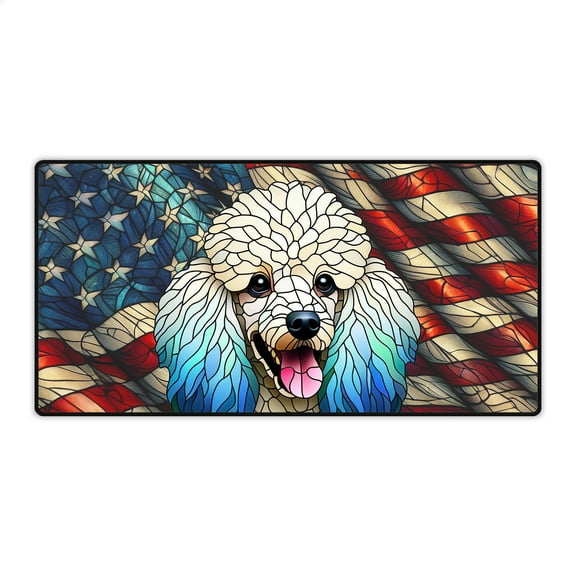 Patriotic Poodle Stained Glass Portrait American Flag Desk Mat Full Keyboard Mouse Pad Poodles Dog Lover Gifts Idea Large Mousepad - 01010