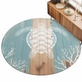 thumbnail image 2 of Small Round Rug 3Ft, Coastal Sea Turtle Non-Slip Washable Circle Rugs Carpet, Summer Coral Ocean Vintage Wood Indoor Outdoor Rug Floor Mats Throw Runner for Bedroom Living Room Bathroom, 2 of 8