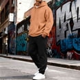 thumbnail image 6 of Men 2 Piece Outfit Men Solid-Color Casual Loose Pocket Drawstring Long Pants Sweatshirt Pullover Long Sleeve Hooded Set Rose Gold XXXL, 6 of 8