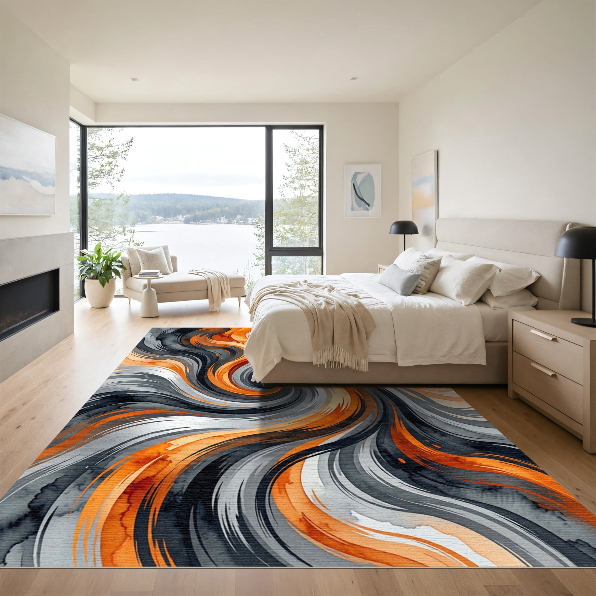 ODIKA 5'x7' Machine Washable Non-Slip Area Rug, Abstract Burnt Orange High Traffic Rug, Orange, 1017427