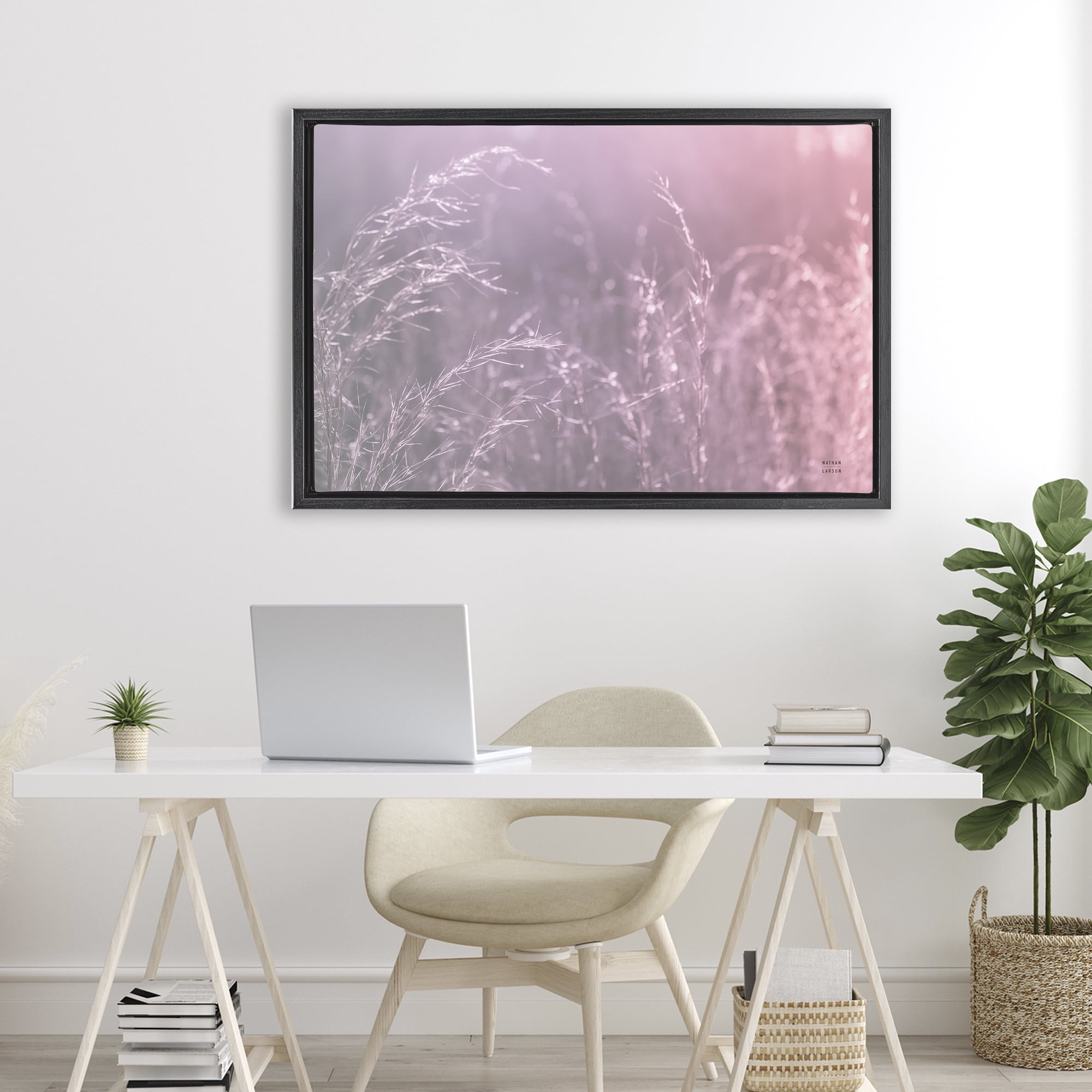Stupell Industries Pink Meadow at Dawn Black Framed Floater Canvas Wall Art, design by Nathan Larson