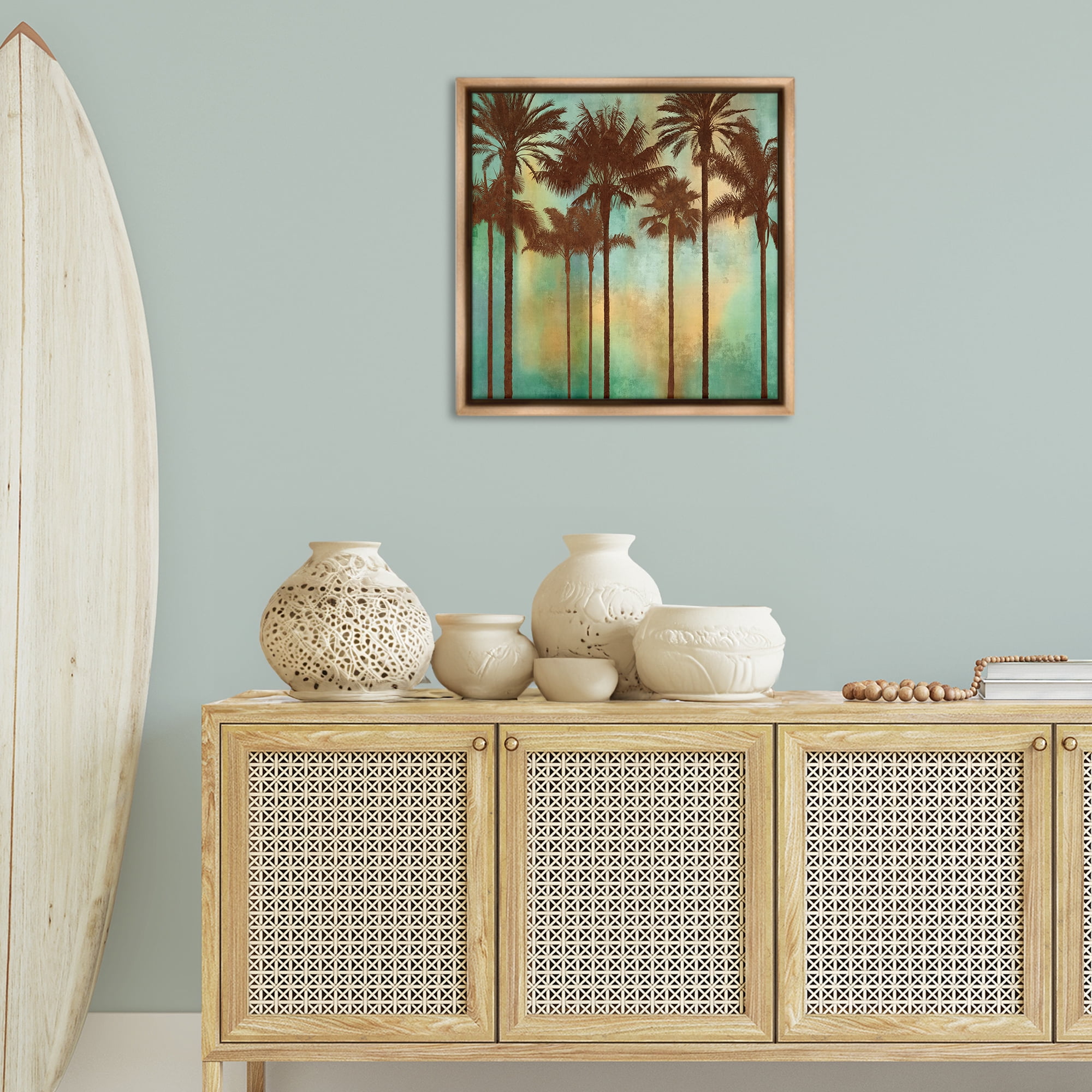 Stupell Industries Palm Trees over Gradient Landscape & Nature Painting Brown Floater Framed Canvas Art Print Wall Art, 25 x 25