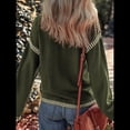 thumbnail image 4 of Suéteres para Mujer, Cuello Redondo Liso, Corte Holgado, Larga, Punto en Contraste, Jersey, Tops Verde M, 4 of 8