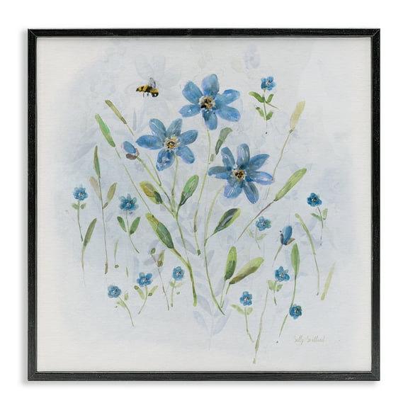 Stupell Industries Cottage Bee & Flowers Plants & Flowers Painting Black Framed Art Print Wall Art, 12 x 12