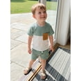 thumbnail image 5 of BemeyourBBs Toddler Baby Boy Summer Clothes 2 Pieces Outfit Waffle Knit Contrast Short Sleeve T Shirts and Pockets Shorts Set, 5 of 9
