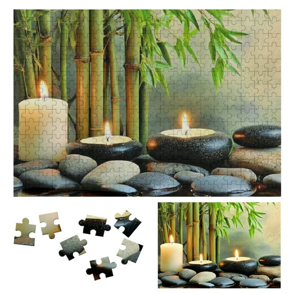 Patifu Wooden Jigsaw Puzzle Bamboo Candles Rocks Eco-Friendly Family Friends Gift Decorative Art Piece 500 Pieces 300 PCS
