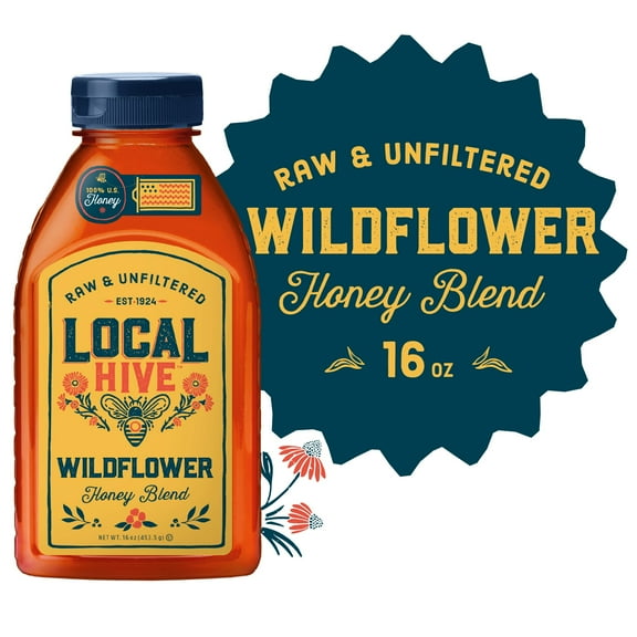 Local Hive, Raw & Unfiltered, 100% U.S. Wildflower Honey Blend, 16 oz Bottle
