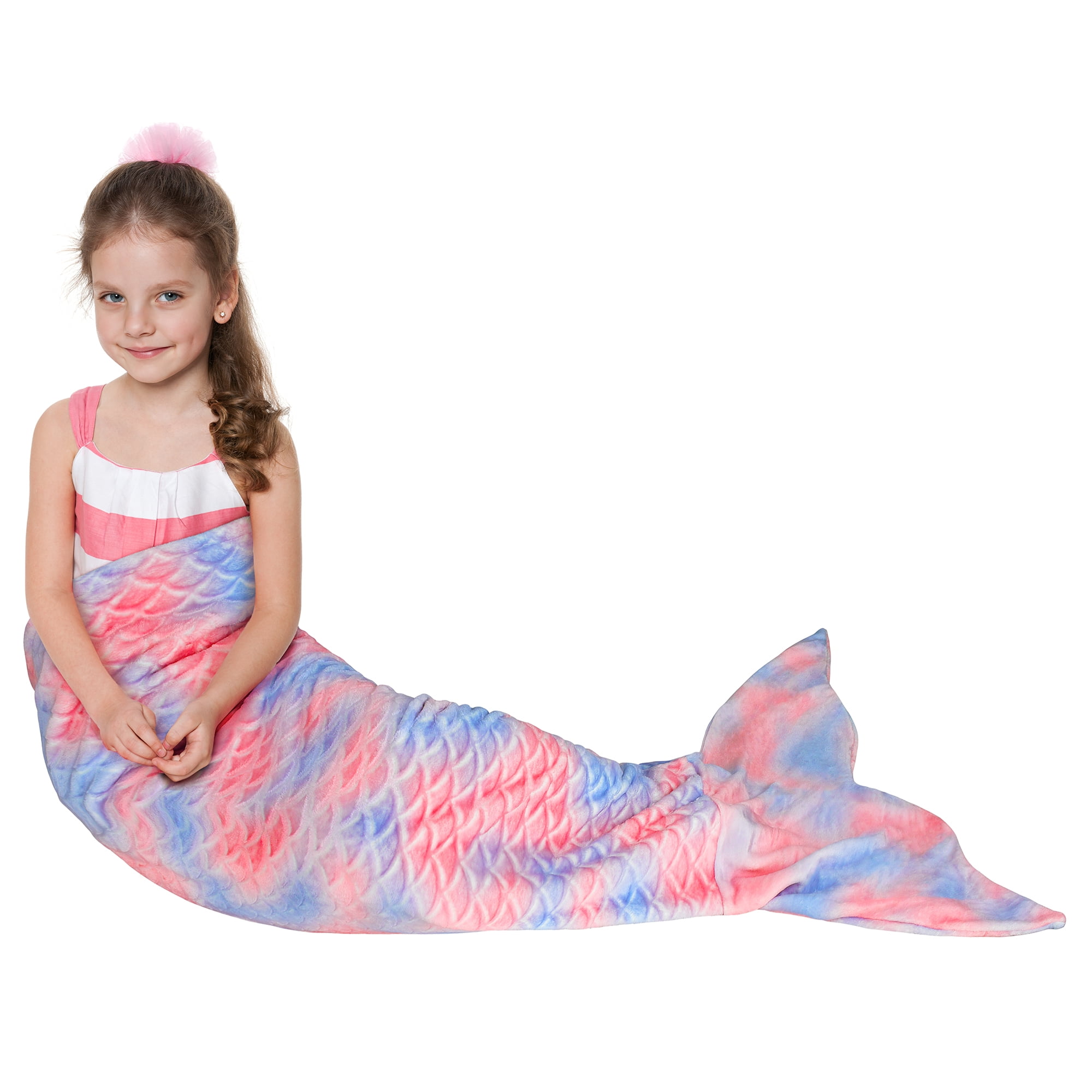 Catalonia Mermaid Tail Blanket for Girls, Machine Washable Pink Fleece Fish Scales Pattern Sleeping Bag, One Size