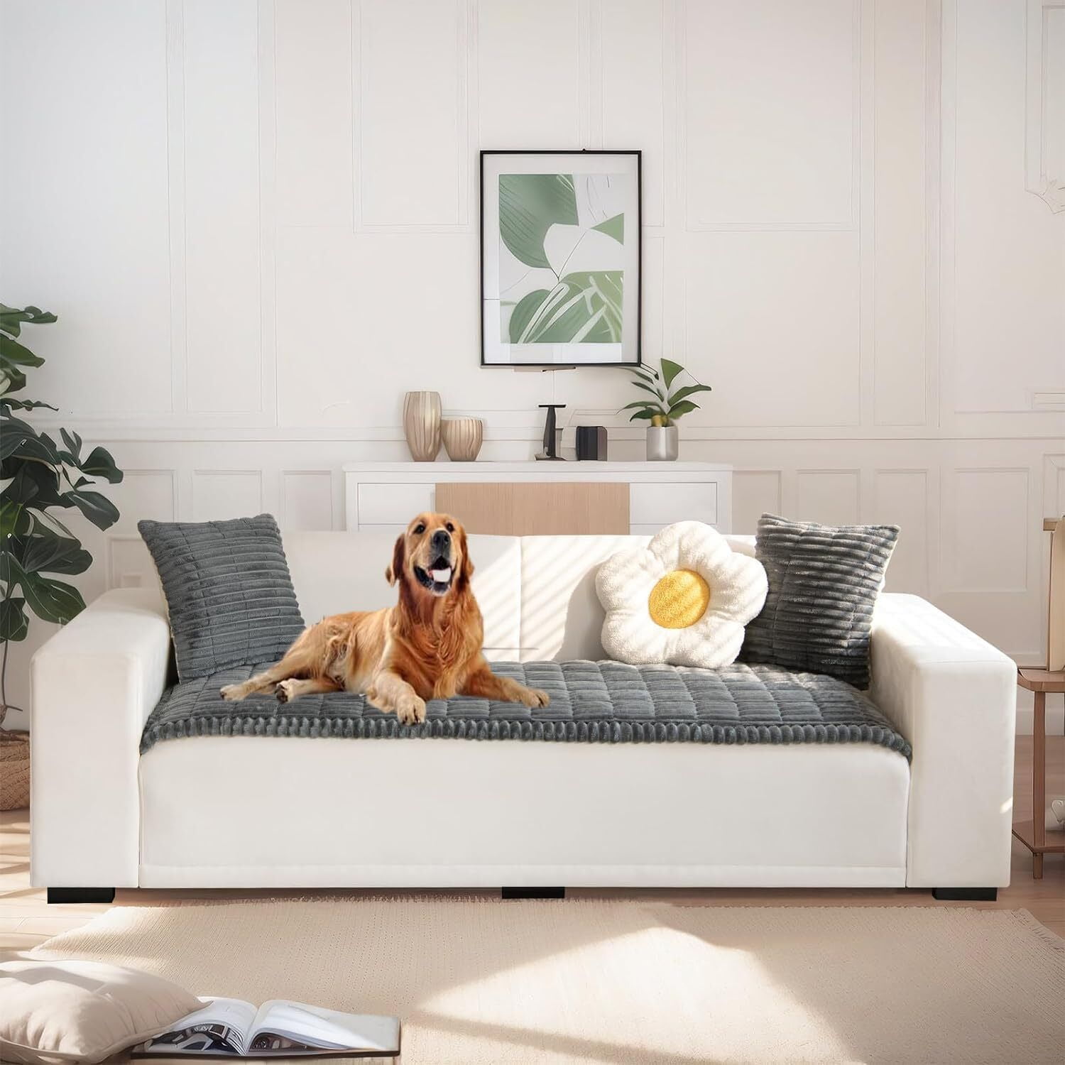 TOPCHANCES Thickened Corduroy Couch Covers, Non-Slip Couch Slipcover for Dogs, Plush Sofa Protective Cover, Pets Bed Mat Couch Cover (Dark Gray, 35.4x70 in)