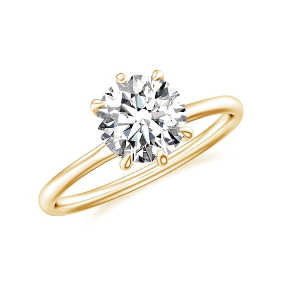 1.20 CT Round Shaped 6-Prong Set Solitaire Diamond Engagement Ring in Sterling Silver/ Yellow Gold Plated Promise Wedding Band Ring April Birthstone Jewelry, Ring Size 5