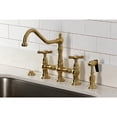 thumbnail image 2 of Kingston Brass KS3277BEXBS Essex Two-Handle 4-Hole Deck Mount Bridge Kitchen Faucet with Brass Side Sprayer in Brushed Brass, 2 of 8