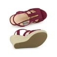 thumbnail image 4 of BLISSFUL STEP Women's Shoes Faux Suede Platform Wedge Espadrilles Slingback Open Toe Front Zipper Sandals Burgundy 8.5, 4 of 5
