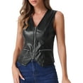thumbnail image 1 of Chaleco sin mangas de cuero sintético para mujer Inspire Chic, con cuello en V, cremallera, estilo vintage, color negro, 1 of 6