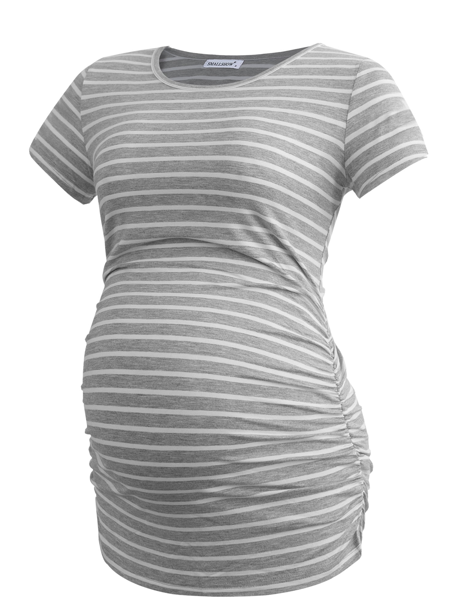 Smallshow Women's Short Sleeve Maternity T Shirts Side Ruched Pregnancy Tunic 3-Pack