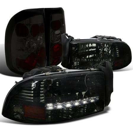 Euro Tail Lamps Crystal - Spec-D Tuning 1997-2004 Dodge Dakato Euro Crystal Smoke Headlights + Tint Rear Tail Brake Lights (Left + Right) 97 98 99 00 01 02 03 04