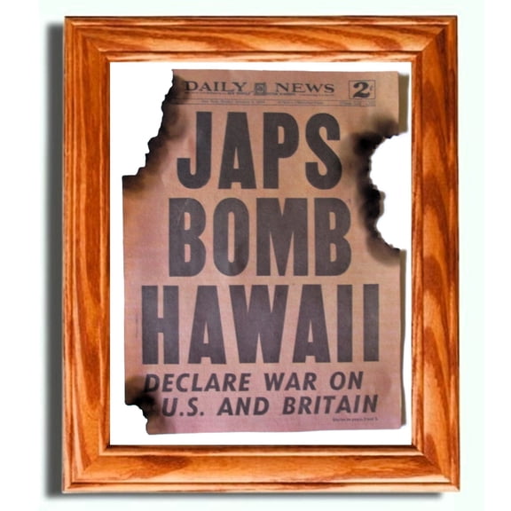 Framed World War Two, WW2 Newspaper. JAPANESE BOMB PEARL HARBOR, 1941