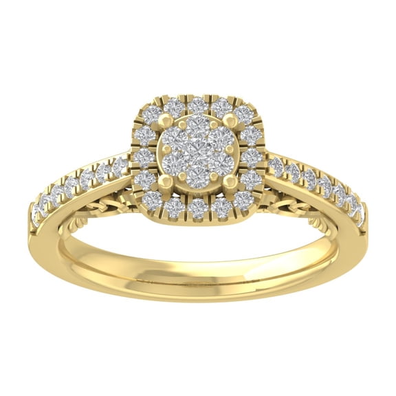 Araiya 10K Yellow Gold Diamond Halo Ring (1/2 cttw, I-J Color, I2-I3 Clarity), Size 7