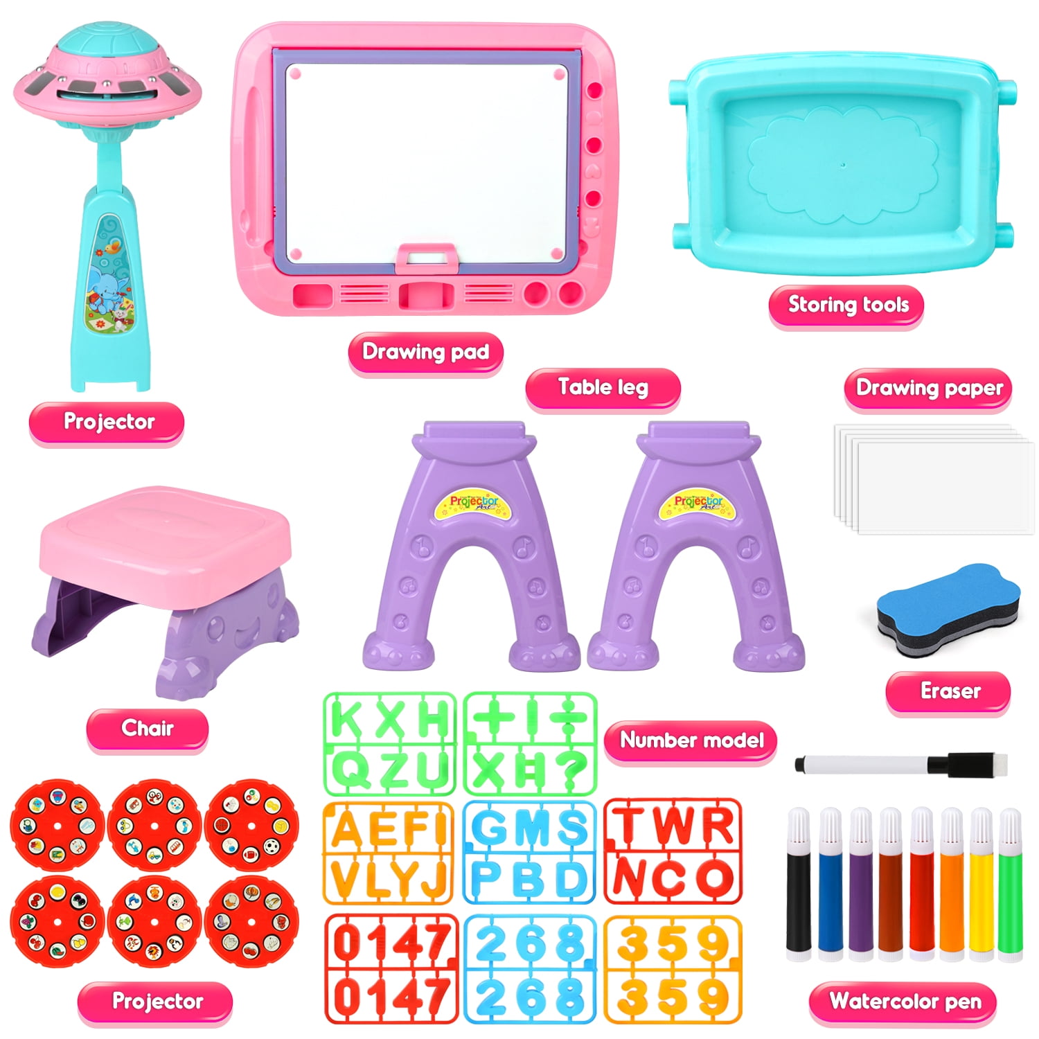 Flooyes Drawing Study Projector table for Kids, Learning Projector table Toys for Ages 3 4 5 6 7 8 Year Old Girl Birthday Gifts Pink