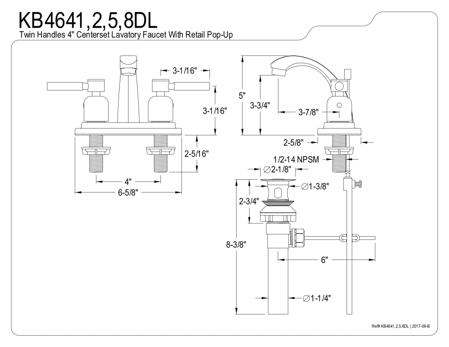Kingston Brass KB4648DL 4 in. Centerset Bathroom Faucet, Brushed Nickel