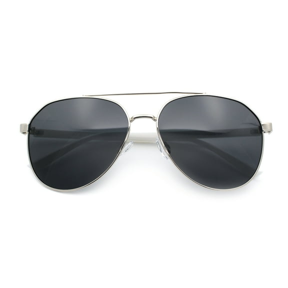 Mens Antiglare Polarized Lens Iconic Officer Metal Rim Pilots Sunglasses Silver White - Black