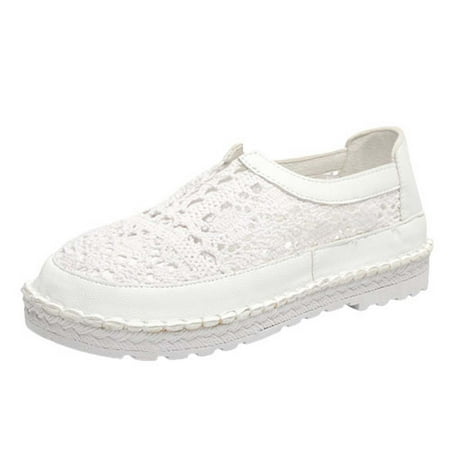 Sexlip Womens Fashion Mesh Lace Flower Flats - Lightweight  Breathable  and Comfortable Casual Shoes White 36