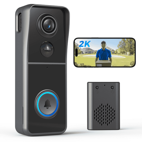 Liwan 2K Wireless Video Doorbell Camera with Chime, Smart PIR Motion Detection, 2-Way Audio, IP65 Waterproof Battery Powered Security Doorbell for Home