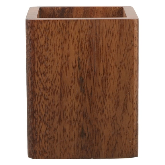 Hytrove 1Set Wood Pen Cup Pencil Holder Brown Square Storage For Makeup Table Daily Use