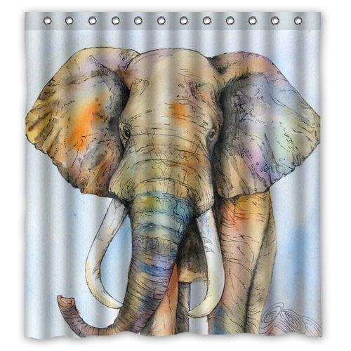 HelloDecor Elephant Shower Curtain Polyester Fabric Bathroom Decorative