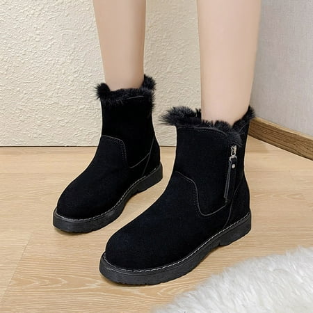 

FITORON Ankle Boots for Women- New Velvet Warm Shorttube Cotton Shoes Thicksoled Midheel Ankle Boots Black 40