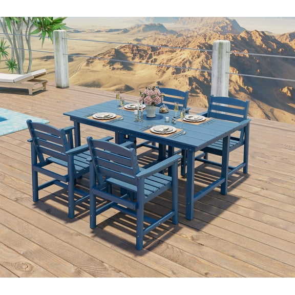 Rectangular 4 - Person 67“ L Outdoor Patio Dining Table Set with 6 Arm Chairs Extendable HDPE Plywood