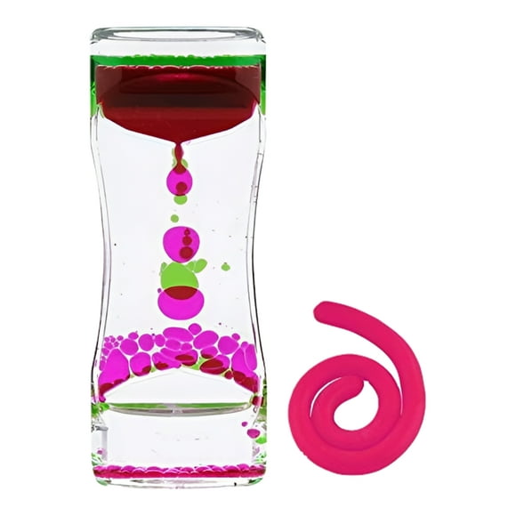Liquid Motion Bubbler Sensory Toys 2 Pc Set Bundle Stretchy String Fidget Toys Timer for Stress Relief and Anxiety Relief, Water Oil Toy for Hyperactivity Relaxation figit Fuchsia