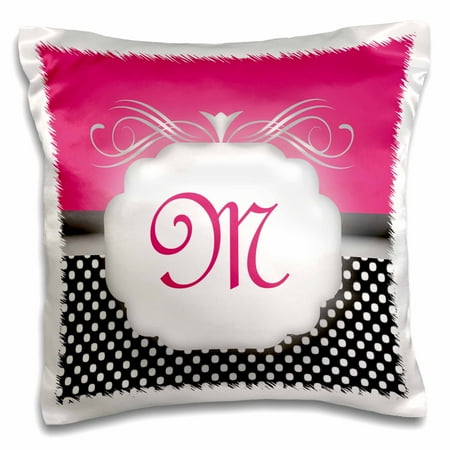Black With White Polka Dots 3dRose Elegant Pink with Black and White Polka Dot Monogram Letter M - Pillow Case, 16 by 16-inch ()