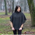 thumbnail image 3 of SAOL 100% Merino Wool Women's Aran Cable Knitted Poncho Irish Cape High Neck Sweater Made in Ireland, 3 of 5