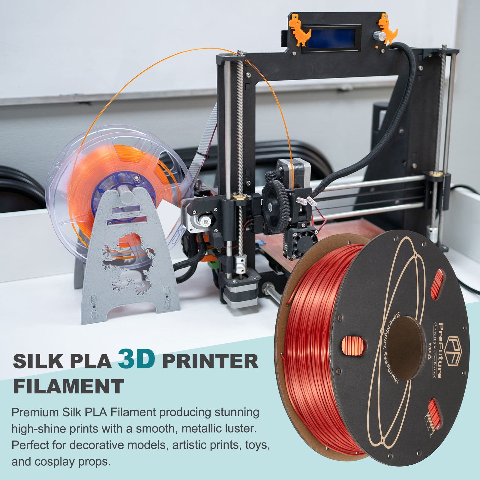 Uxcell Silk PLA Filament 1.75mm 1KG/2.2LB High Shine 3D Printer Filament, Enhanced Toughness, Dimensional Accuracy +/- 0.02mm for 3D Printer, Red