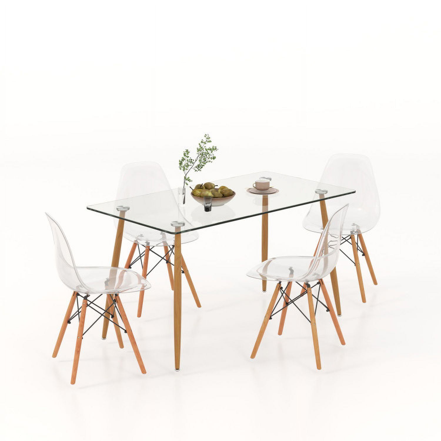 Finihen Dining Set, Dining Table Set, 5 Pieces Rectangle Dining Table Set with 51 Inch Glass Tabletop, for Home, Restaurant, Transparent Finihen Dining Set, Dining Table Set, 5 Pieces Rectangle Dining Table Set with 51 Inch Glass Tabletop, for Home, Restaurant, Transparent