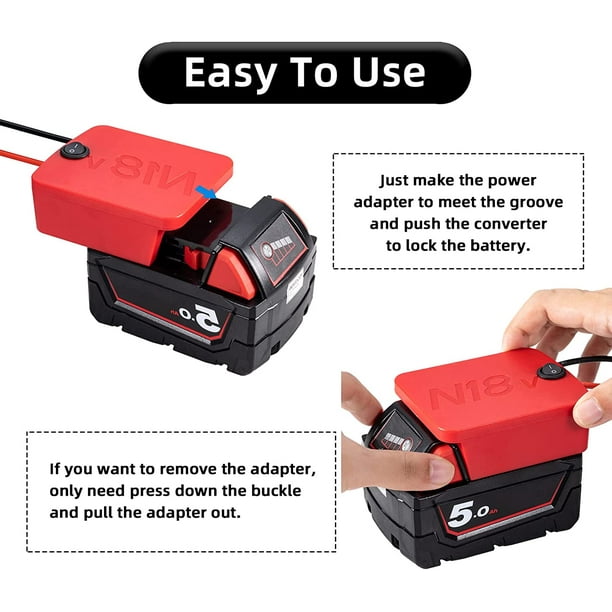 Power Wheel Adapter for Milwaukee M18 18V Battery with Fuse
