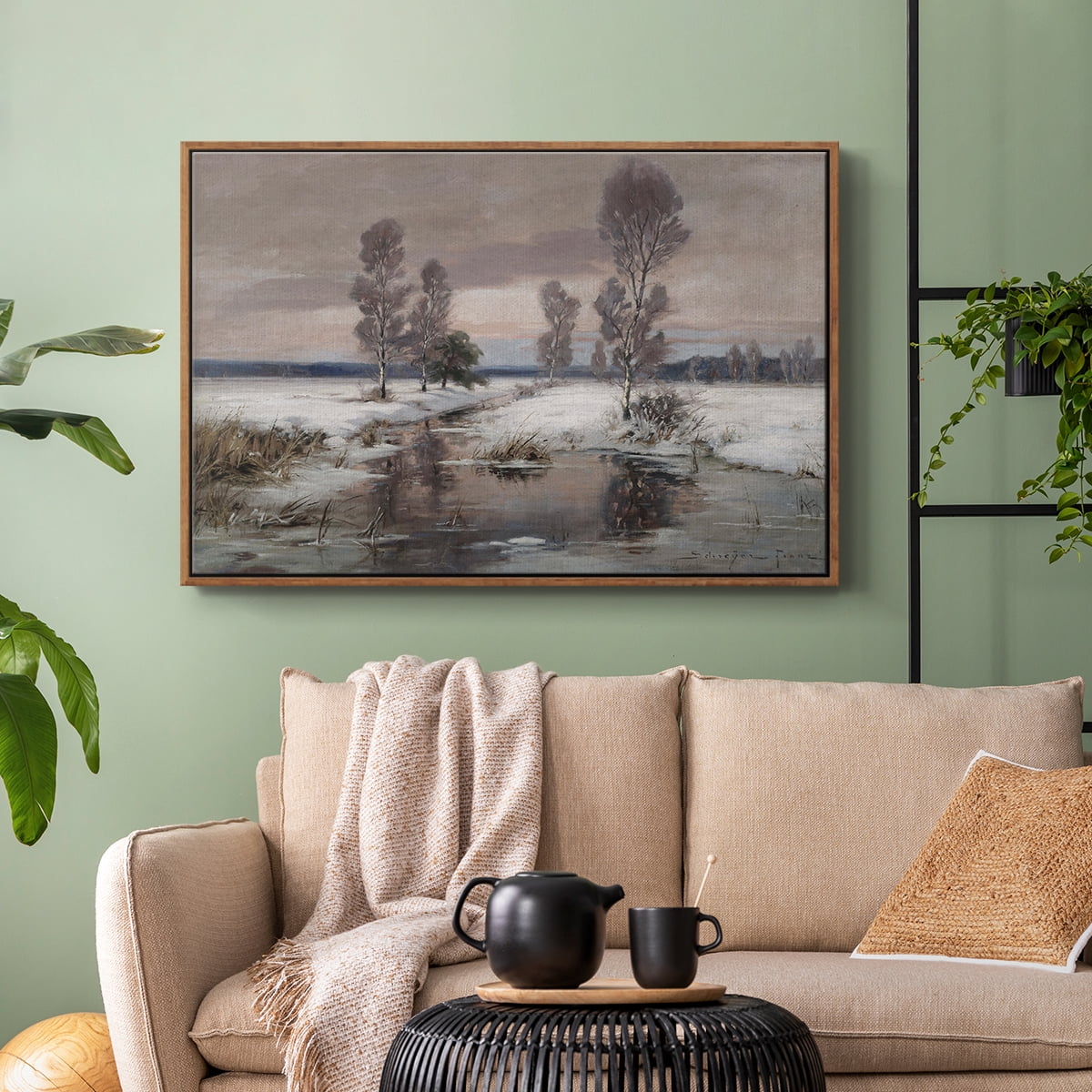 Vintage Landscape-CCCLXXVIII By Wexford Home Framed in Walnut Wood Gallery Wrapped Canvas 25 in. x 37 in.