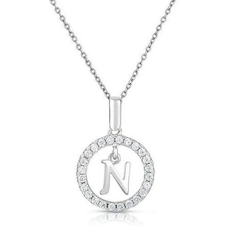 Tilo Jewelry 925 Sterling Silver CZ Initial Letter "N" Pendant Necklace for Women & Unisex - 18 Inch