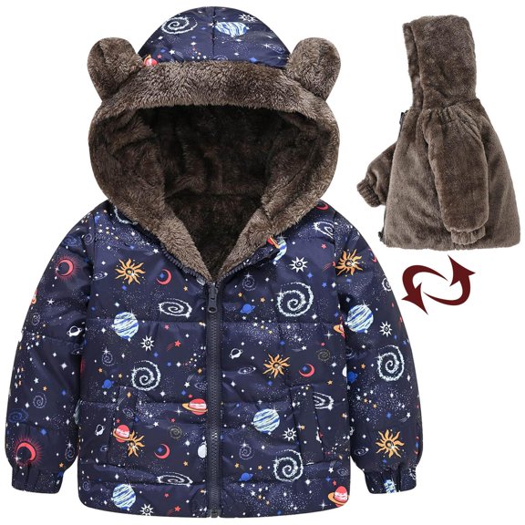 Tdoqot Toddler Girls Boys Fall Winter Clothes Long Sleeve Zip up Jackets Warm Windproof Printed with Hood Cute Chunky Coats Blue Size 18-24 Months