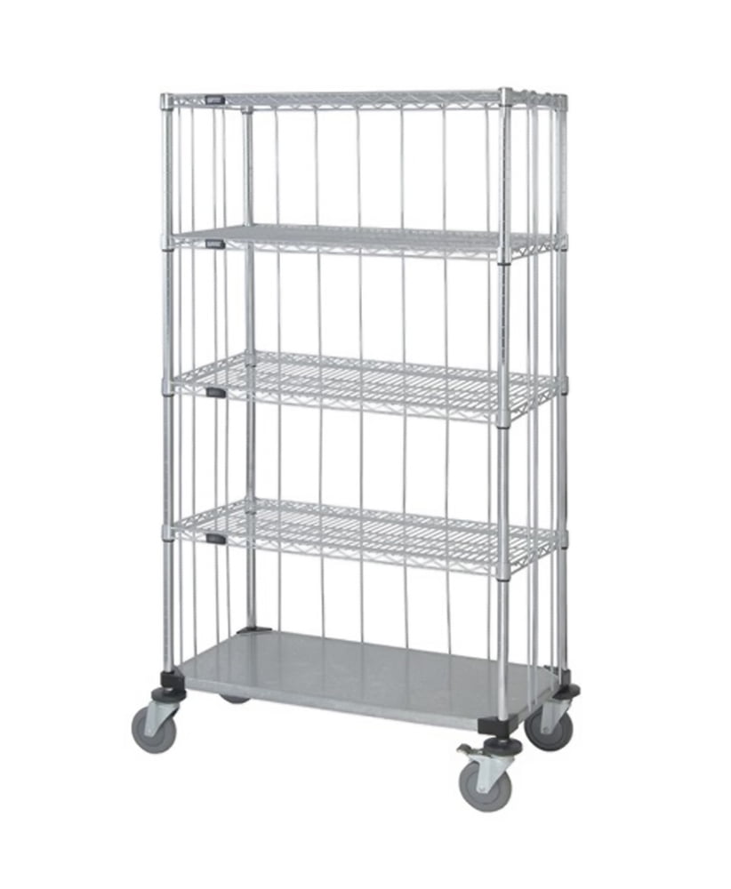 Quantum 3 Sided Stem Caster Wire Shelf Cart 63"H Post, Stem Caster