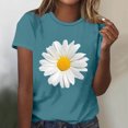 thumbnail image 1 of Blouses à Col Rond pour Femmes T-Shirts à Manches Courtes Haut à Imprimé de Marguerites, 1 of 4